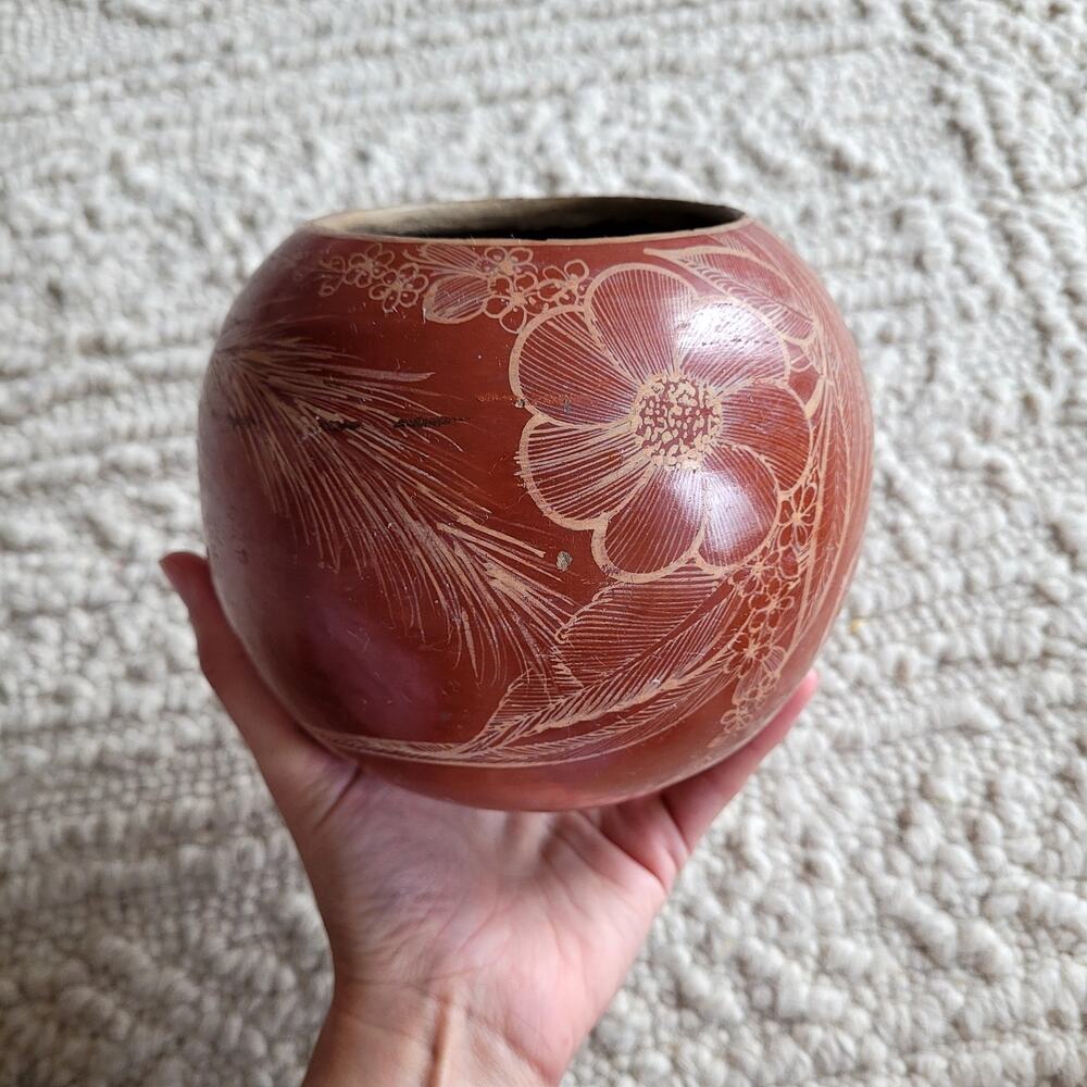 Burnt Orange Terracotta Vase Bowl Mexican Native American Pottery